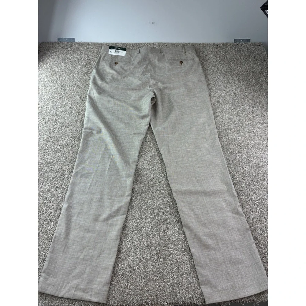 Lauren Ralph Lauren Dress Pants Men 38x34 Beige Ultraflex Stretch Flat Front NEW